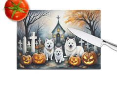 American Eskimo Spooky Halloween Glass Cutting Board