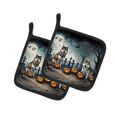 Akita Spooky Halloween Pair of Pot Holders