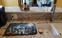 Alaskan Malamute Spooky Halloween Dish Drying Mat