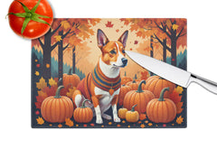 Red Basenji Fall Glass Cutting Board