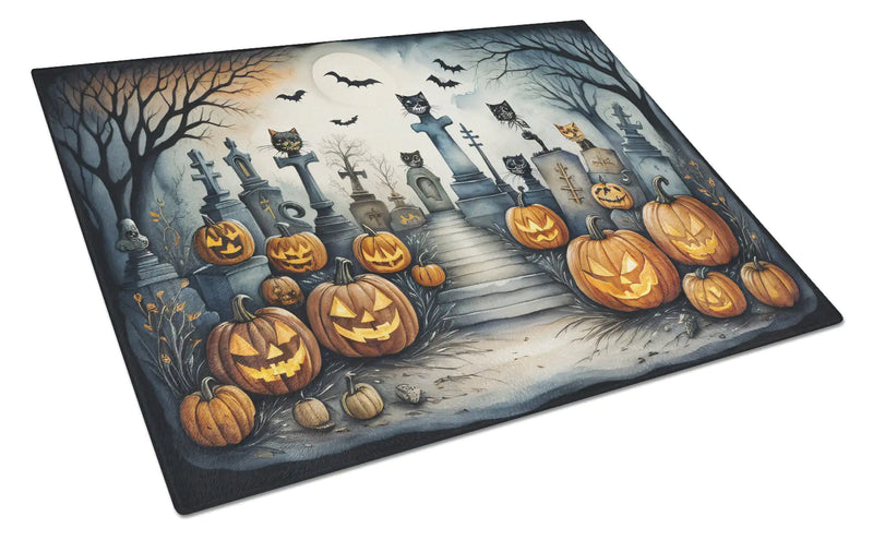 Cat Cemetery Spooky Halloween Glass Cutting Board