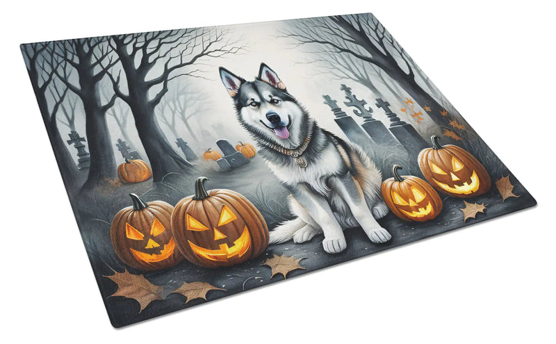 Alaskan Malamute Spooky Halloween Glass Cutting Board