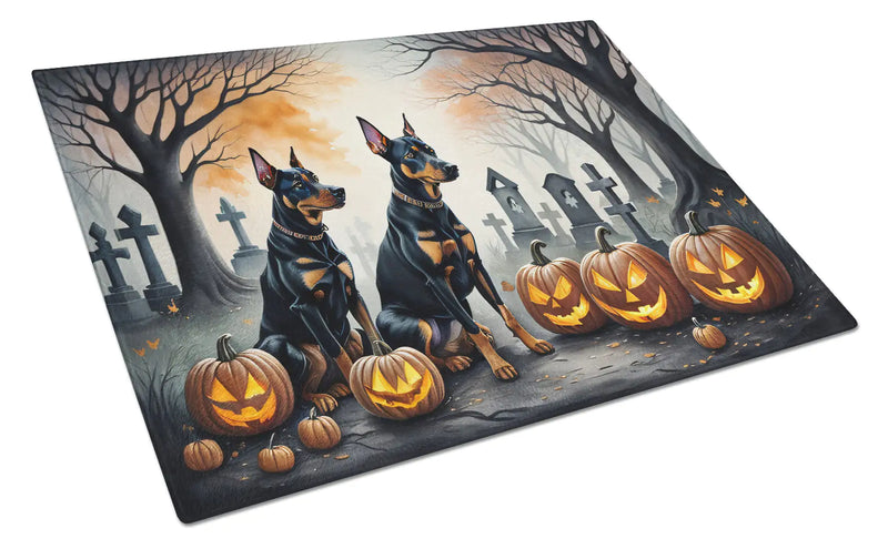 Doberman Pinscher Spooky Halloween Glass Cutting Board