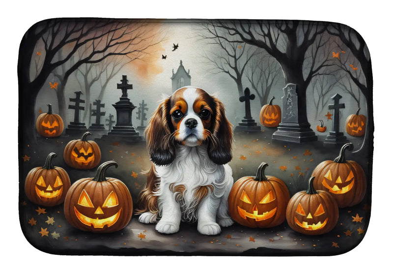 Cavalier Spaniel Spooky Halloween Dish Drying Mat