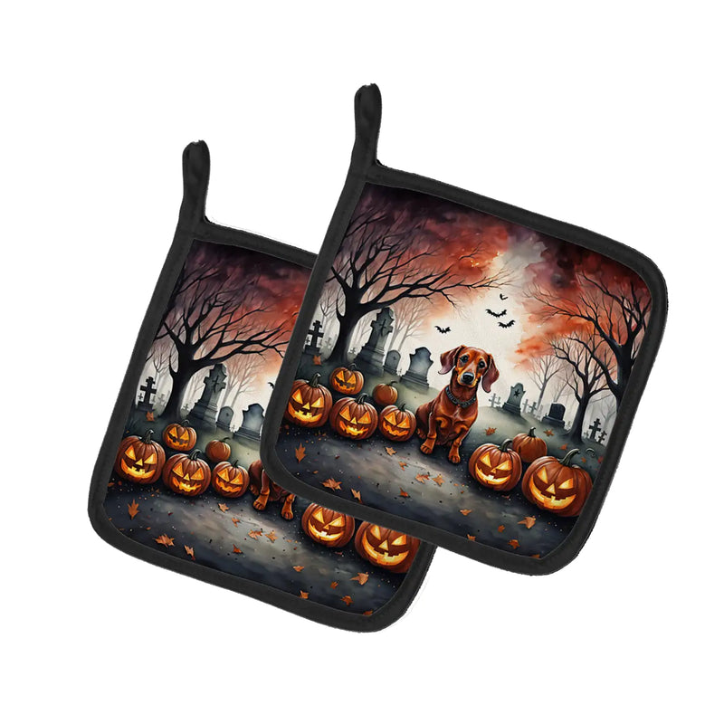 Dachshund Spooky Halloween Pair of Pot Holders