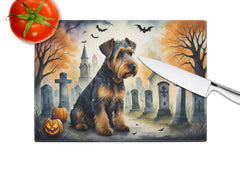 Airedale Terrier Spooky Halloween Glass Cutting Board