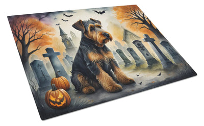 Airedale Terrier Spooky Halloween Glass Cutting Board