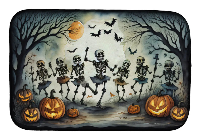 Dancing Skeletons Spooky Halloween Dish Drying Mat