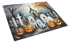 American Eskimo Spooky Halloween Glass Cutting Board