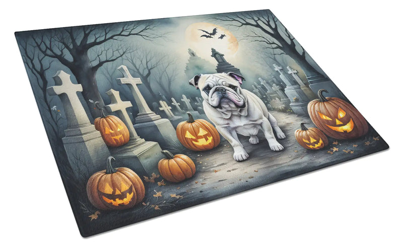 English Bulldog Spooky Halloween Glass Cutting Board