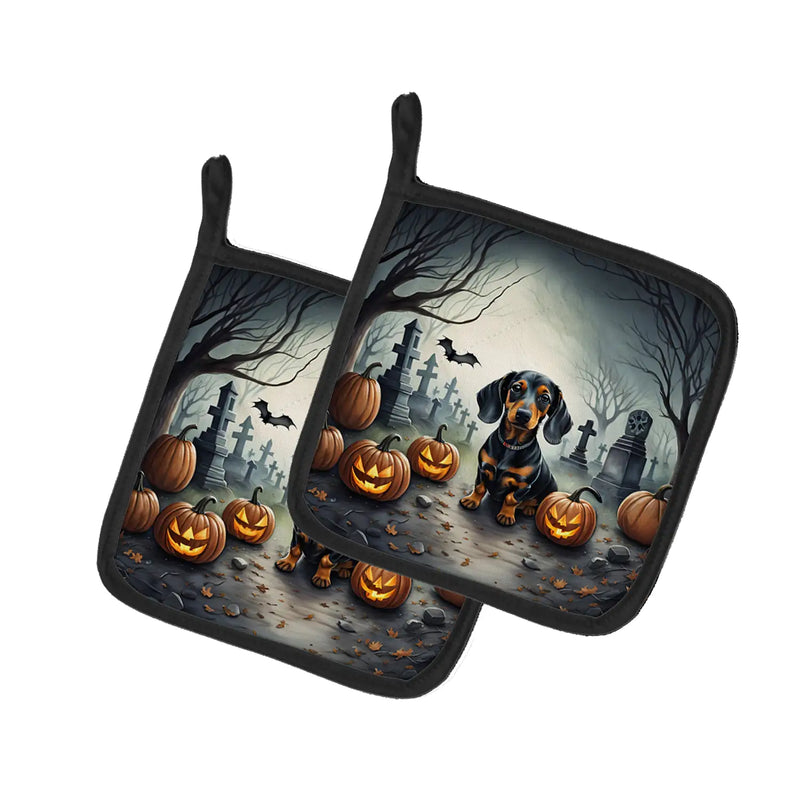 Dachshund Spooky Halloween Pair of Pot Holders