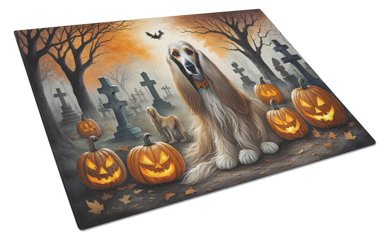 Afghan Hound Spooky Halloween Glass Cutting Board