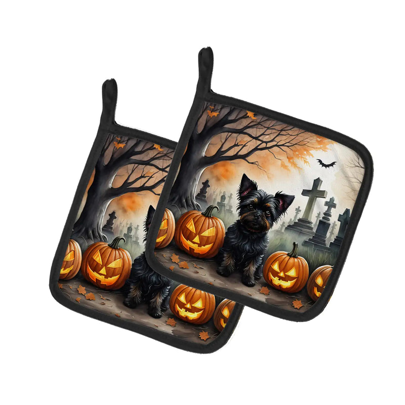 Affenpinscher Spooky Halloween Pair of Pot Holders