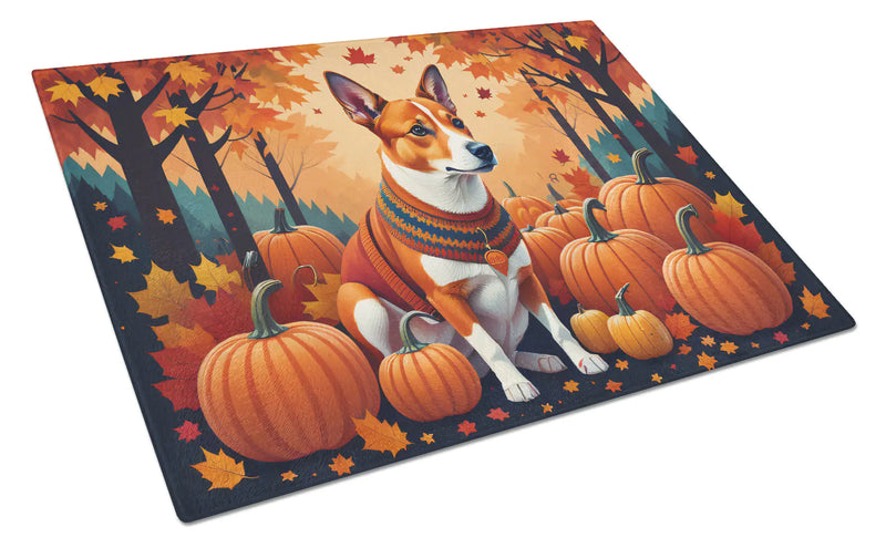 Red Basenji Fall Glass Cutting Board